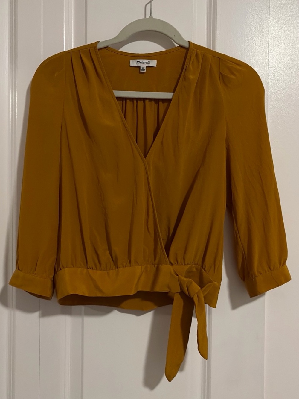 Mustard Yellow cropped 3/4 Blouse with tie detail